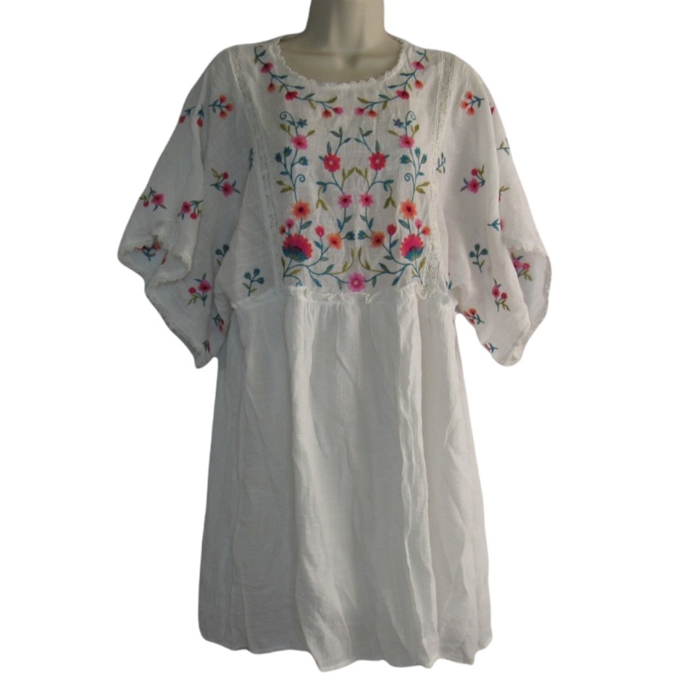 Umgee USA Women's Summer Floral Embroidered Boho Tunic Dress Size S